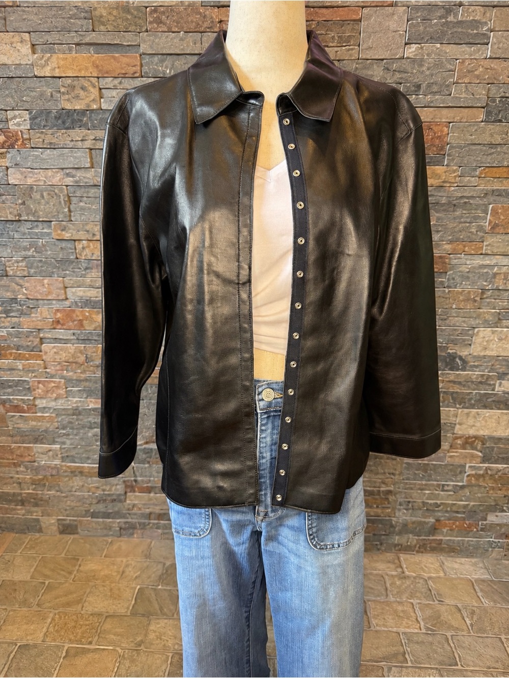 Siena collection black leather button (snap) up shirt/jacket